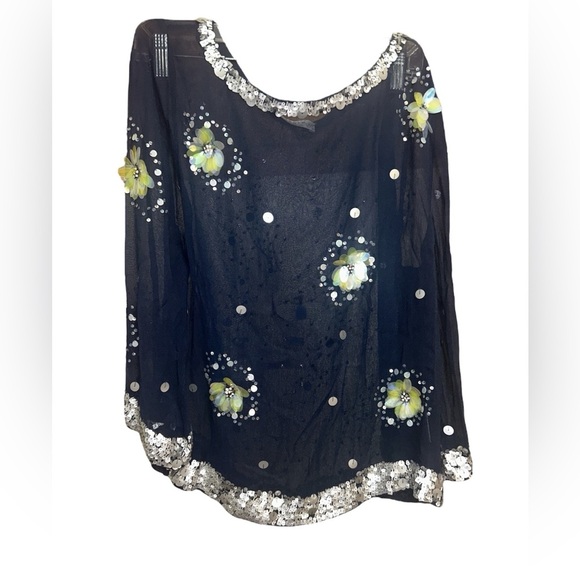 Axara paris Tops - Elegant Blue sequined Floral Women's Blouse